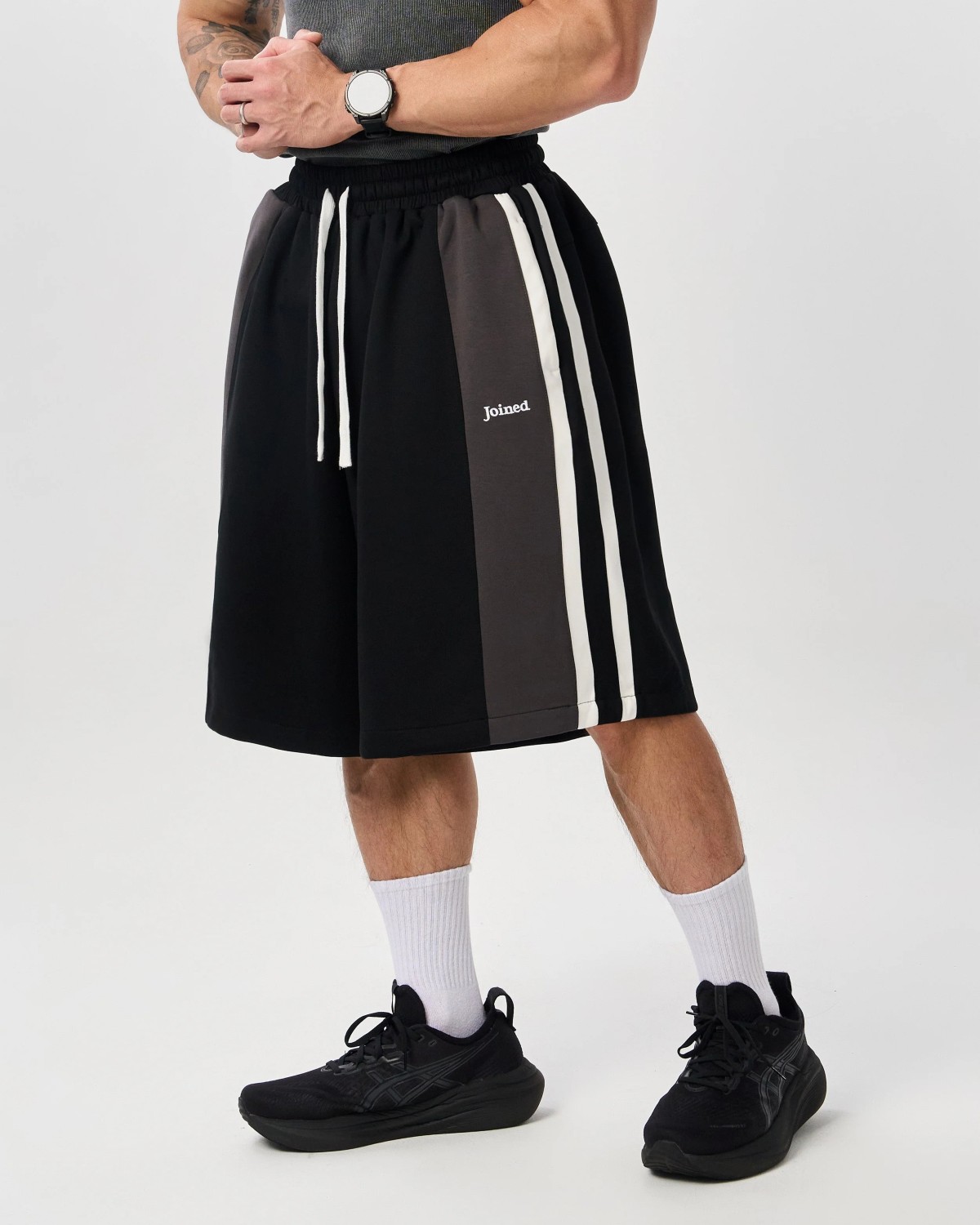M-Life Stripe Pockets Wide Half Pants (Black)