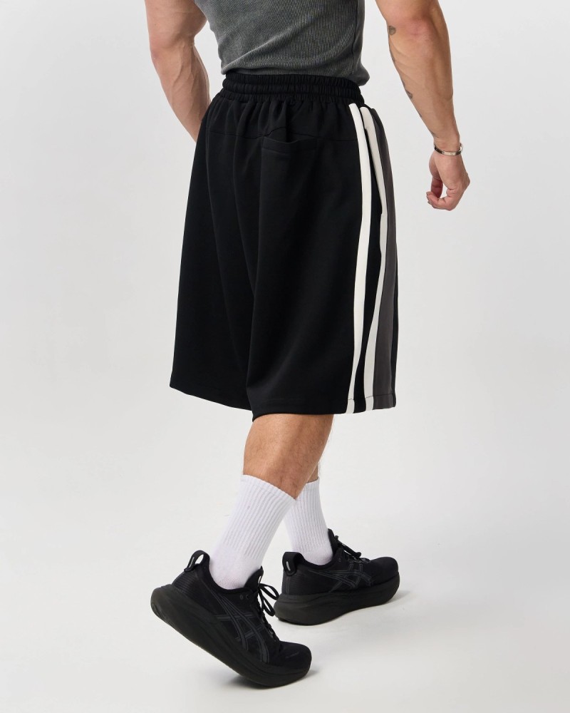M-Life Stripe Pockets Wide Half Pants (Black)