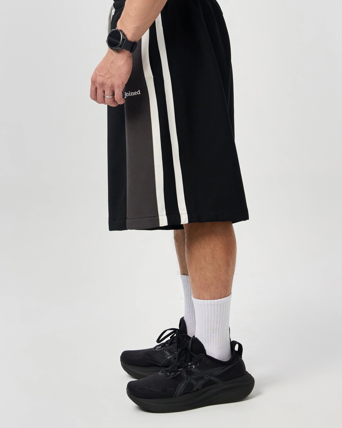 M-Life Stripe Pockets Wide Half Pants (Black)