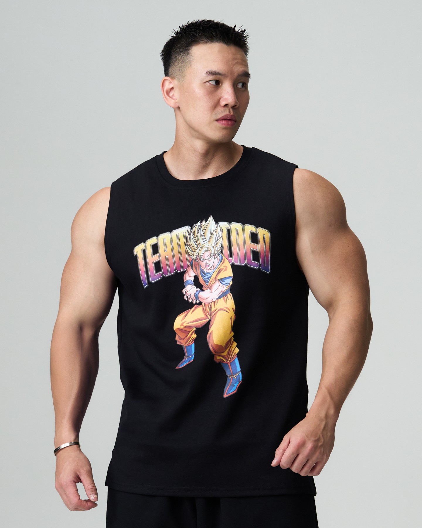 Dragon Ball Z Goku Ribbed-Neck Wide-Fit Tank Top (Black)