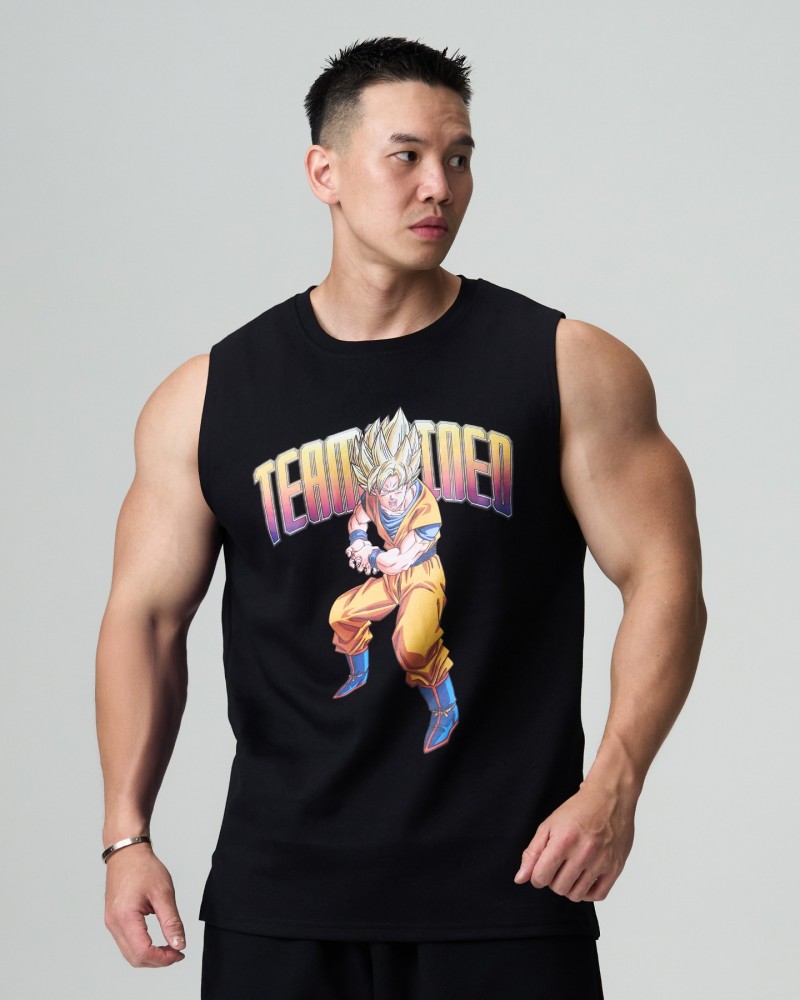 Dragon Ball Z Goku Ribbed-Neck Wide-Fit Tank Top (Black)