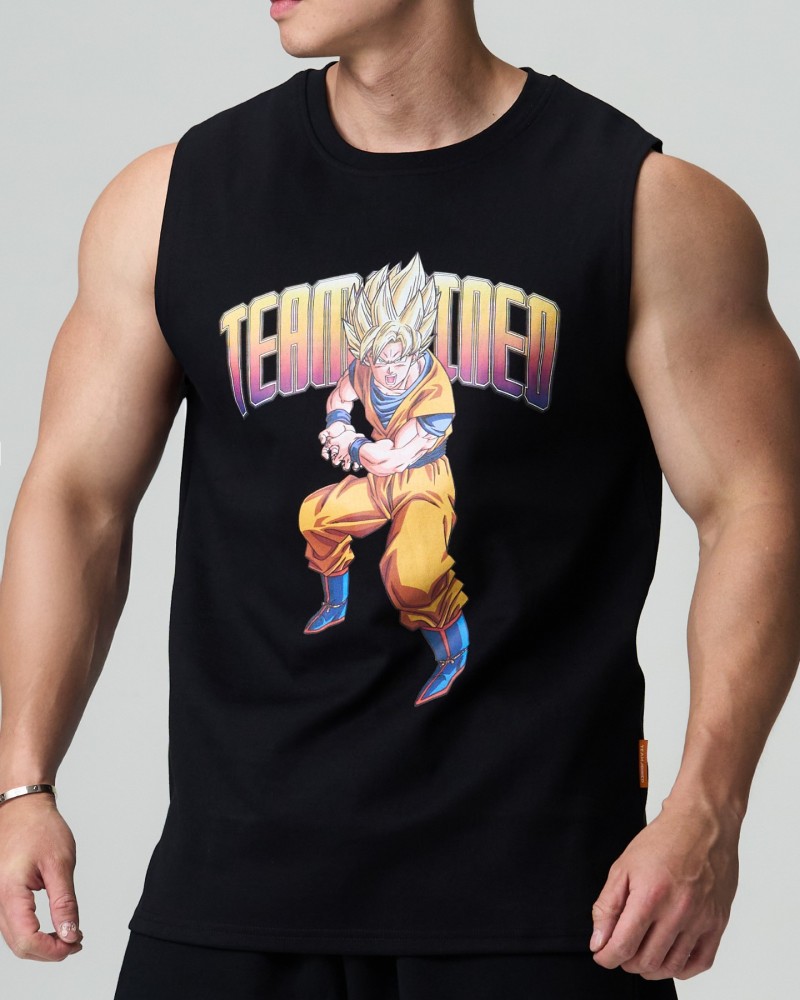 Dragon Ball Z Goku Ribbed-Neck Wide-Fit Tank Top (Black)