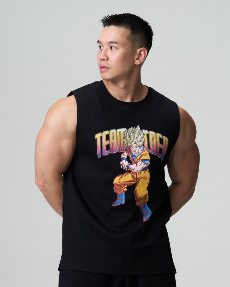 Dragon Ball Z Goku Ribbed-Neck Wide-Fit Tank Top (Black)