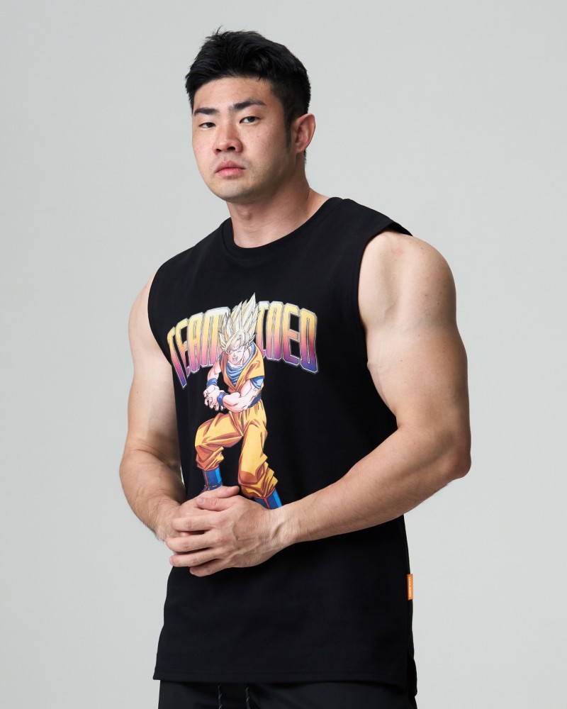 Dragon Ball Z Goku Ribbed-Neck Wide-Fit Tank Top (Black)
