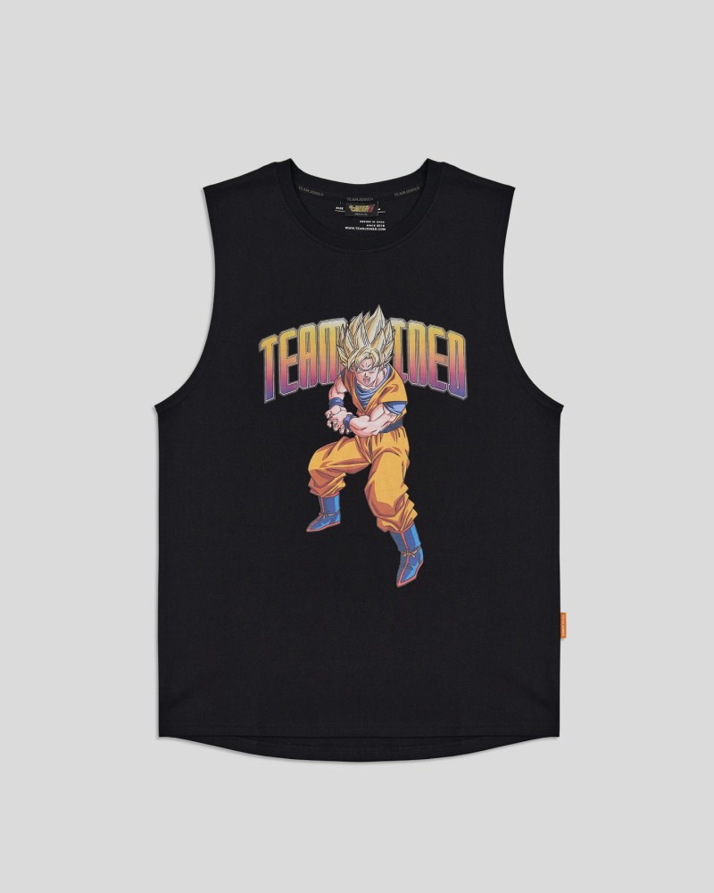 Dragon Ball Z Goku Ribbed-Neck Wide-Fit Tank Top (Black)