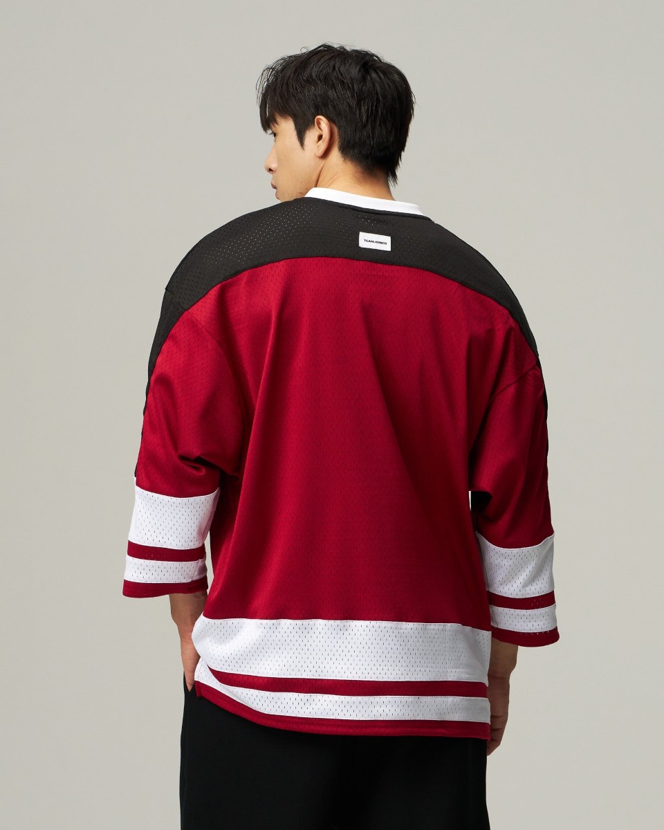 Mesh Spliced 3/4 Sleeve Jersey (Red)