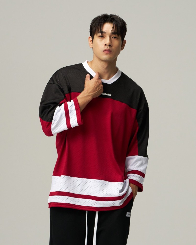 Mesh Spliced 3/4 Sleeve Jersey (Red)