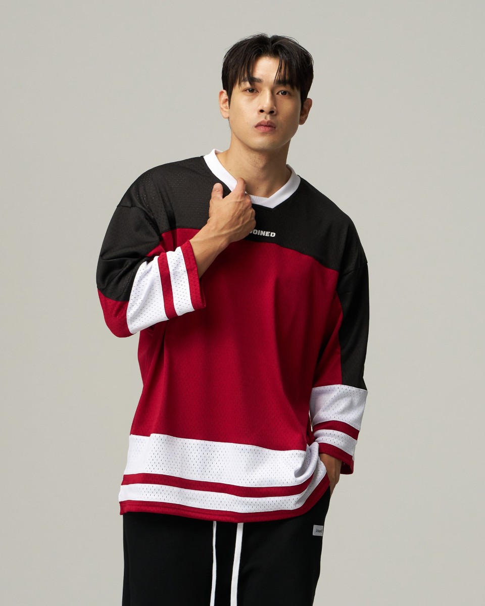 Mesh Spliced 3/4 Sleeve Jersey (Red)